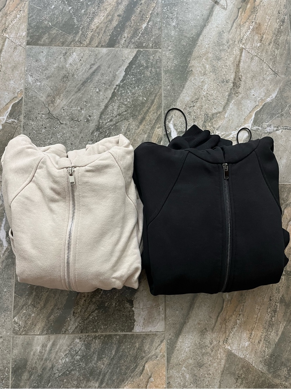 Bundle of 2 ETSY Zip Up Hoodie Sweatshirts | Black & Beige | Size L